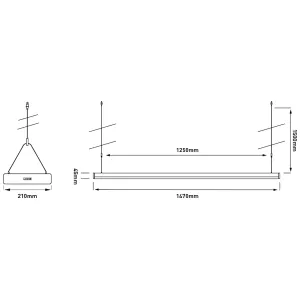 LEREN RAL 9016 SUSPENDED LINEAR 1470MM 7500LM 65W