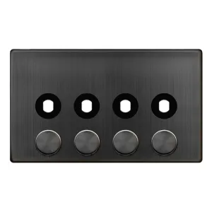 4 GANG UNFURNISHED DIMMER PLATE & KNOBS - MATT BRO