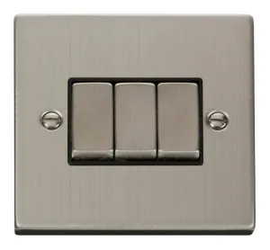 Plate Switch, 3 Gang 2 Way, Black Insert Victorian