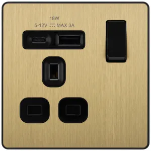 EVOLVE SATIN BRASS (BLACK) SINGLE SWITCHED 13A POW
