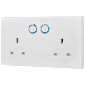 WHITE MOULDED SQUARE EDGE DOUBLE SWITCHED 13A POWE