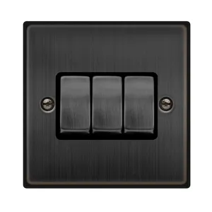 10AX INGOT 3 GANG 2 WAY PLATE SWITCH - MATT BRONZE
