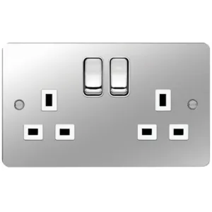 2G DP SWITCHED SOCKET POLISH STEEL WHITE