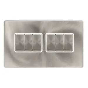 10AX INGOT 6 GANG 2 WAY SWITCH - BRUSHED STEEL COV
