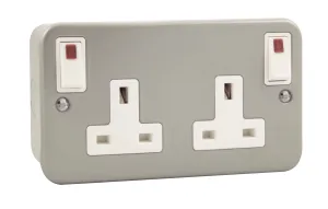 13A 2 Gang Switched Socket With Out Board Neon Roc