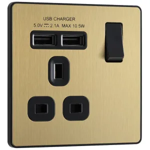 EVOLVE BRUSHED BRASS (BLACK) SINGLE SWITCHED 13A P