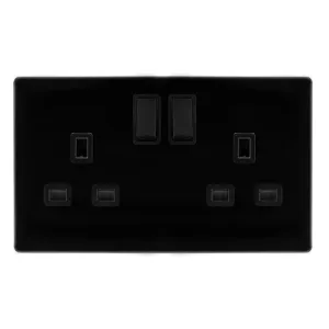 13A INGOT 2 GANG DP SWITCHED SOCKET - METAL BLACK
