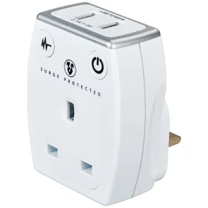 SURGE ADAPTOR WITH 2 X USB (3.1A)  GLOSS WHITE
