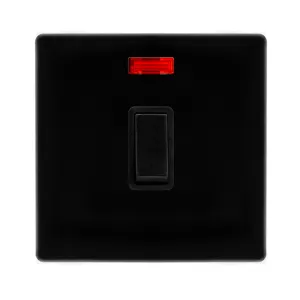 20A DOUBLE POLE SWITCH WITH NEON - METAL BLACK COV