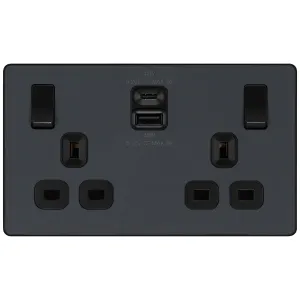 EVOLVE MATT GREY DOUBLE SWITCHED 13A POWER SOCKET
