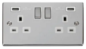 13A Ingot 2 Gang Switched Sockets With Twin 2.1A U