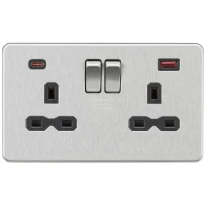 13A 2G DP Switched Socket with Dual USB A+C 20V DC