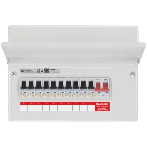 CONSUMER UNIT 12 MOD 10 WAY POPULATED WITH 100A MA