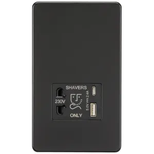 230V Shaver Socket with Dual USB A+C [5V DC 2.4A s