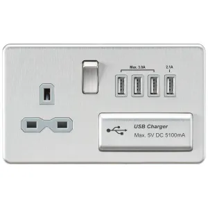 13A Switched Socket with Quad USB-A (5V DC 5.1A sh