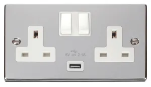 13A 2G Switched Socket With 2.1A USB Outlet - Whit
