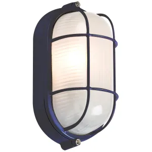230V IP54 60W Black Oval Bulkhead with wire Guard
