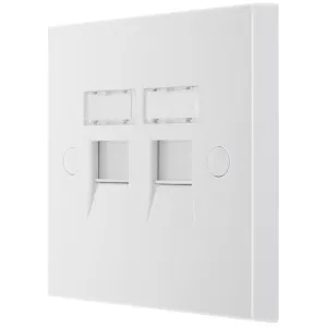 WHITE MOULDED SQUARE EDGE DOUBLE RJ45 TELEPHONE SO