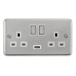 13A Ingot 2 Gang Switched Sockets With 2.1A USB Ou