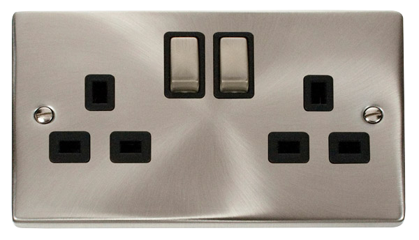 2 Gang 13A DP 'Ingot' Switched Socket Outlet - Bla