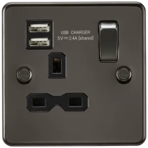 13A 1G SP Switched Socket with Dual USB A+A (5V DC