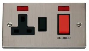 Cooker Control Unit, c/w 13A Socket & Neon, Black Insert Victorian