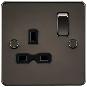 13A 1G DP Switched Socket - Gunmetal with Black In