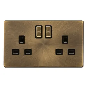 13A INGOT 2 GANG DP SWITCHED SOCKET - ANTIQUE BRAS