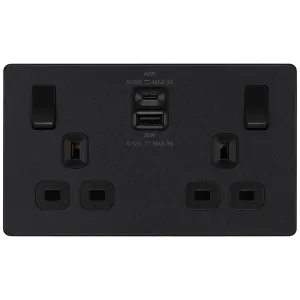 EVOLVE MATT BLACK DOUBLE SWITCHED 13A POWER SOCKET