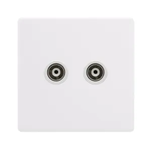 TWIN ISOLATED COAXIAL OUTLET - POLAR WHITE COVER P