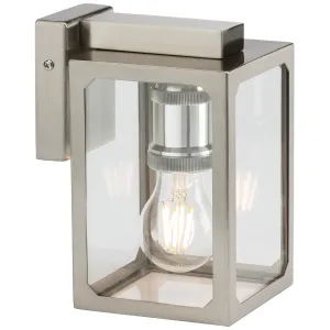 230V IP23 E27 Wall Lantern - Brushed Chrome