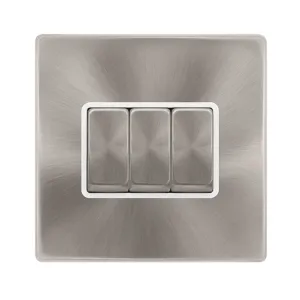 10AX INGOT 3 GANG 2 WAY SWITCH - BRUSHED STEEL COV