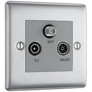 NEXUS METAL BRUSHED STEEL SINGLE TRIPLEX SOCKET FO