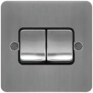10AX2G 2W WALL SW  W/R BRUSHED STEEL BK