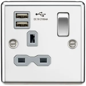 13A 1G SP Switched Socket with Dual USB A+A (5V DC