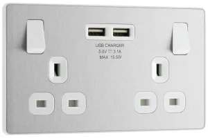 EVOLVE BRUSHED STEEL (WHITE) DOUBLE SWITCHED 13A P