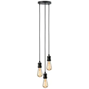 CALLA - 230V E27 Vintage 3 Light Pendant - Matt Bl