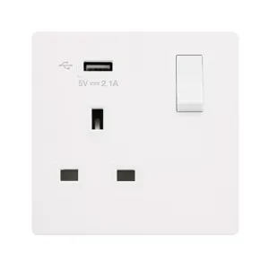 13A INGOT 1 GANG SWITCHED SOCKET WITH 2.1A USB OUT