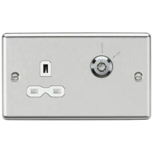 13A DP Key Lockable Socket (2G Plate) - Brushed Ch