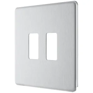 GRID FRONT PLATE SCREWLESS - BR ST STEEL - 2 GANG