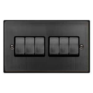 10AX INGOT 6 GANG 2 WAY PLATE SWITCH - MATT BRONZE