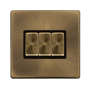 10AX INGOT 3 GANG 2 WAY SWITCH - ANTIQUE BRASS COV