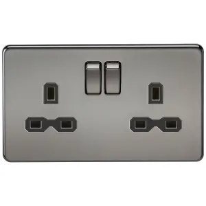 13A 2G DP Switched Socket with Twin Earths - Black