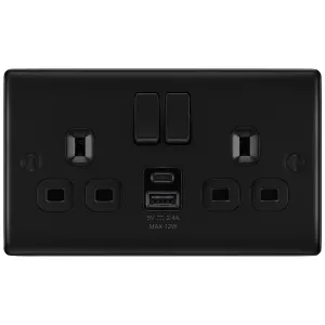NEXUS METAL MATT BLACK DOUBLE SWITCHED 13A POWER S