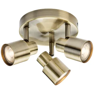 230V GU10 Triple Spotlight - Antique Brass