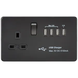 13A Switched Socket with Quad USB-A (5V DC 5.1A sh