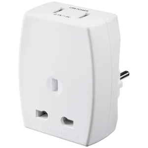 UK TO EUR TRAVEL ADAPTOR + USB WHITE
