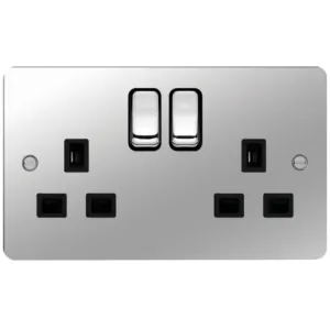 2G DP SWITCHED SOCKET POLISH STEEL BLACK