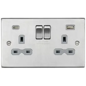 13A 2G SP Switched Socket with Dual USB A+C (5V DC