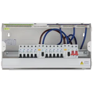 Consumer Unit, 19 Module 13Way Populated 10xMCB, c/w 100A Main Sw & 2xType A RCD